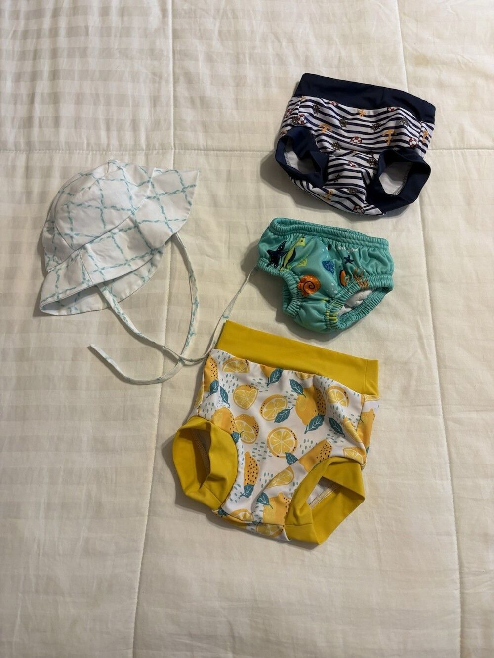 Baby boy Swimming Lot Busy Bee Smock Xs Sun Hat 6-12 Months Trunks Swim Diaper